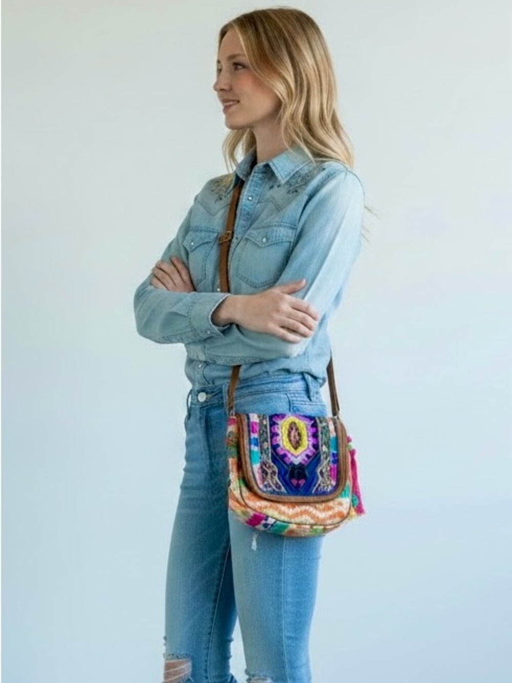 Aldo Boho Western Embroidered Crossbody Bag in Multicolor